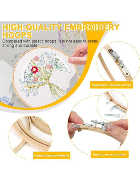 Juego de 24 Aros de Bordado de Bambú QLOUNI, 6 Tamaños