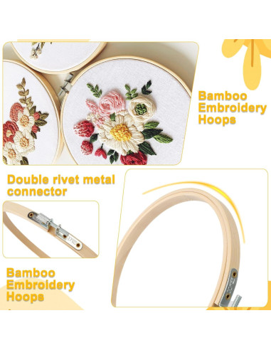 Juego de 24 Aros de Bordado de Bambú QLOUNI, 6 Tamaños