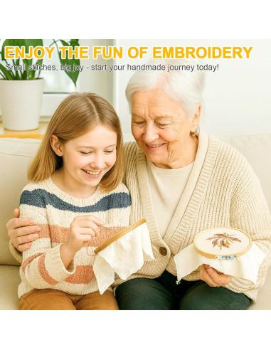 Juego de 24 Aros de Bordado de Bambú QLOUNI, 6 Tamaños