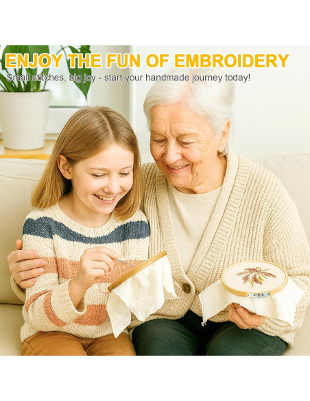 Juego de 24 Aros de Bordado de Bambú QLOUNI, 6 Tamaños