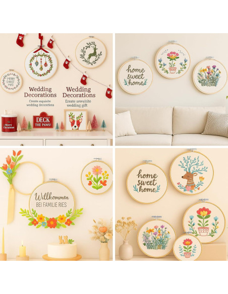 Juego de 24 Aros de Bordado de Bambú QLOUNI, 6 Tamaños