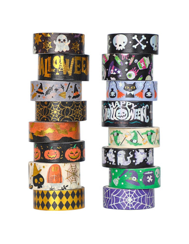 16 Rollos de Cinta Washi Halloween Sereliy con Foil Dorado