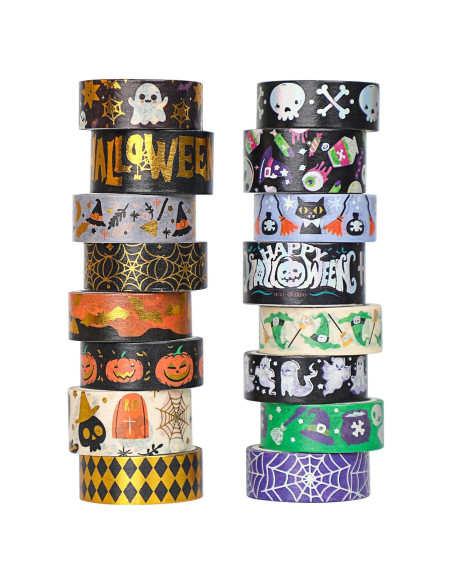 16 Rollos de Cinta Washi Halloween Sereliy con Foil Dorado