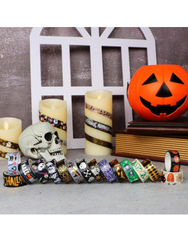 16 Rollos de Cinta Washi Halloween Sereliy con Foil Dorado