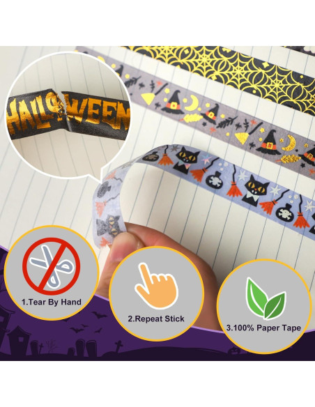 16 Rollos de Cinta Washi Halloween Sereliy con Foil Dorado