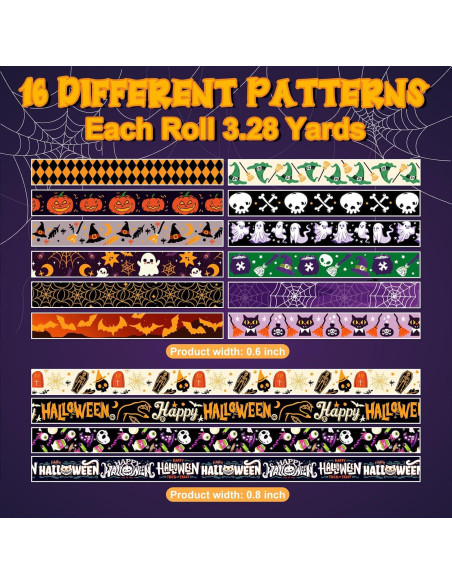 16 Rollos de Cinta Washi Halloween Sereliy con Foil Dorado