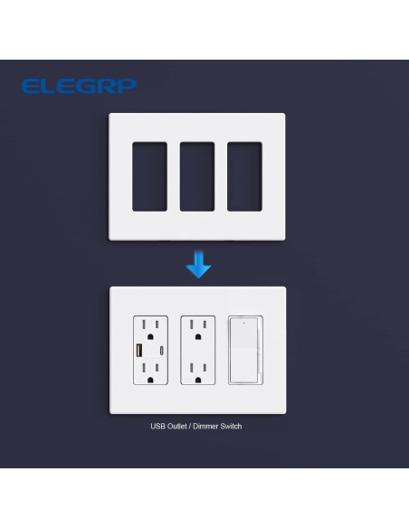 Placas de Pared Decorativas Sin Tornillos ELEGRP 3-Gang Blanco Mate