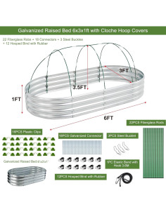 Cama Elevada Galvanizada Glowiu 180x90x30cm con Invernadero 2