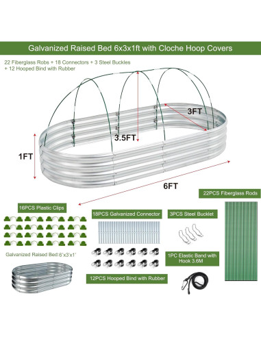 Cama Elevada Galvanizada Glowiu 180x90x30cm con Invernadero