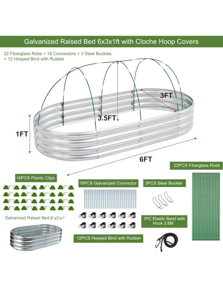 Cama Elevada Galvanizada Glowiu 180x90x30cm con Invernadero