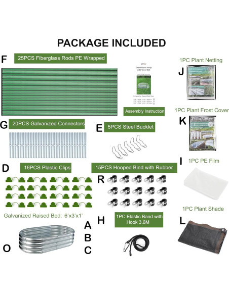 Cama Elevada Galvanizada Glowiu 180x90x30cm con Invernadero