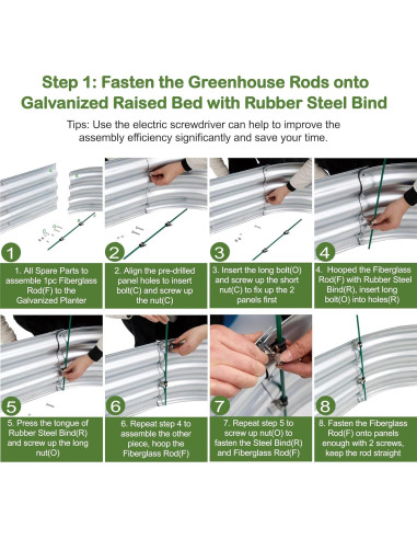 Cama Elevada Galvanizada Glowiu 180x90x30cm con Invernadero