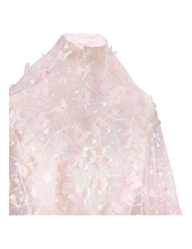 Tela de Malla 3D Mariposa Rosa con Lentejuelas CABODYALS