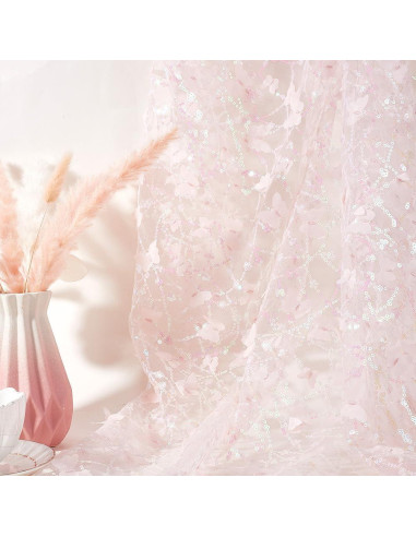 Tela de Malla 3D Mariposa Rosa con Lentejuelas CABODYALS