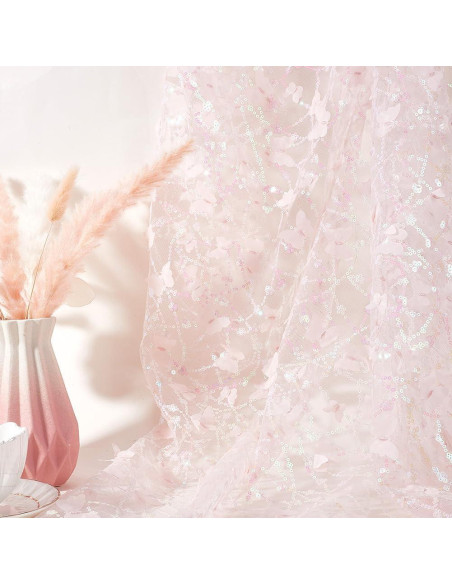 Tela de Malla 3D Mariposa Rosa con Lentejuelas CABODYALS