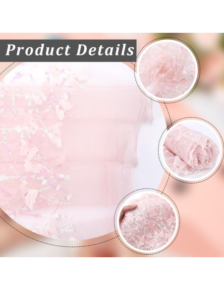 Tela de Malla 3D Mariposa Rosa con Lentejuelas CABODYALS