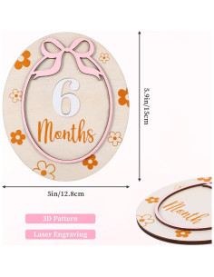 Tarjeta de Hito Mensual para Bebés Rose-cha, Madera 1-12 Meses 2
