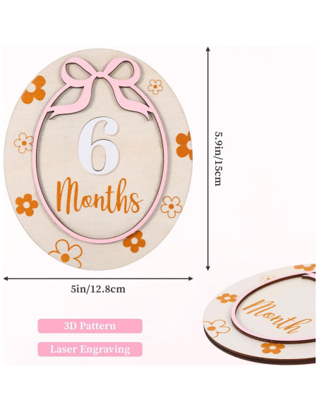 Tarjeta de Hito Mensual para Bebés Rose-cha, Madera 1-12 Meses