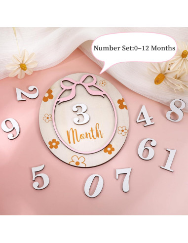 Tarjeta de Hito Mensual para Bebés Rose-cha, Madera 1-12 Meses