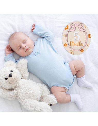Tarjeta de Hito Mensual para Bebés Rose-cha, Madera 1-12 Meses