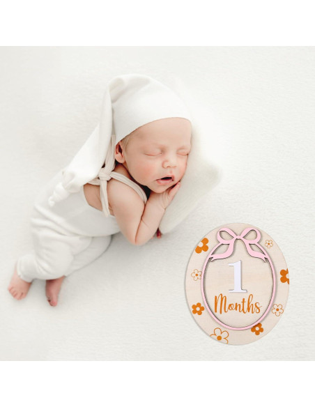 Tarjeta de Hito Mensual para Bebés Rose-cha, Madera 1-12 Meses