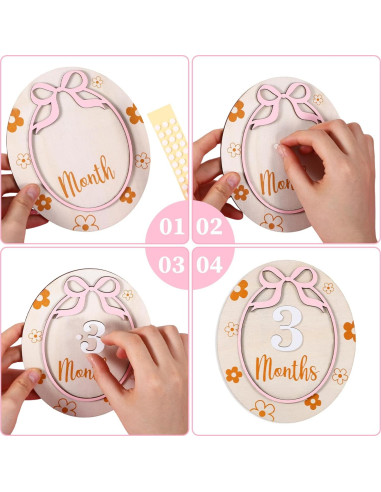 Tarjeta de Hito Mensual para Bebés Rose-cha, Madera 1-12 Meses