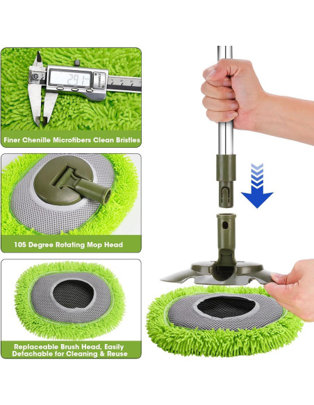 Mop de Pared Hompoem 71" Extensible Verde - Limpiador Multiusos