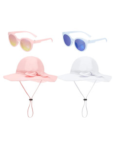 Conjunto de Sombrero de Sol y Gafas para Bebé - Rosa y Blanco