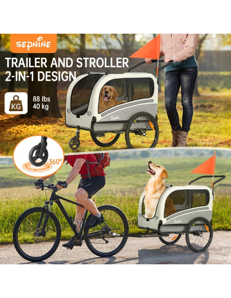 Remolque de bicicleta para perros Sepnine 40 kg gris oscuro