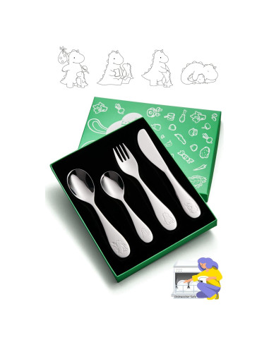 Juego de Cubiertos para Niños EIUBUIE Acero Inoxidable 4 Piezas