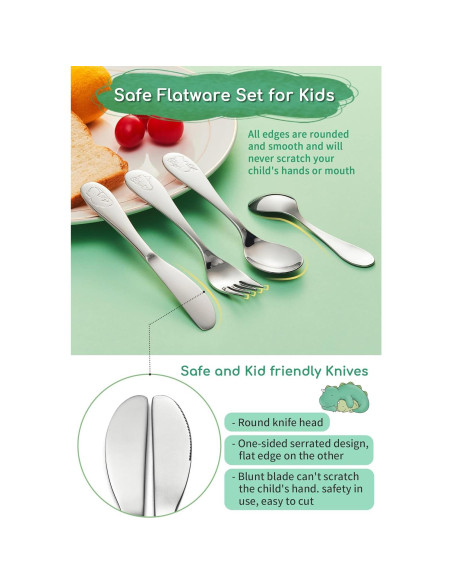 Juego de Cubiertos para Niños EIUBUIE Acero Inoxidable 4 Piezas
