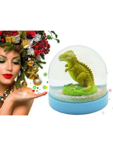 Globo de Nieve Mini Dinosaurio Lightahead con Base Azul 8.6cm