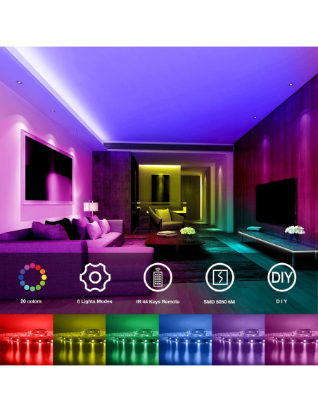 Tira LED RGB 6m DAYBETTER con control remoto 20 colores