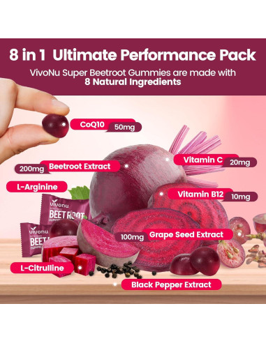 Suplemento de Energía VivoNu Super Beetroot 60 gomitas