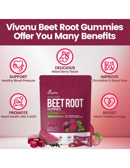 Suplemento de Energía VivoNu Super Beetroot 60 gomitas