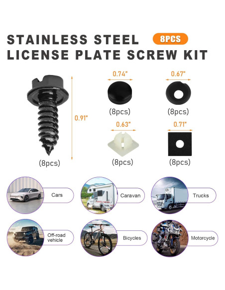 Kit de Tornillos Autoperforantes Ohleats para Placa de Matrícula 8 PCS