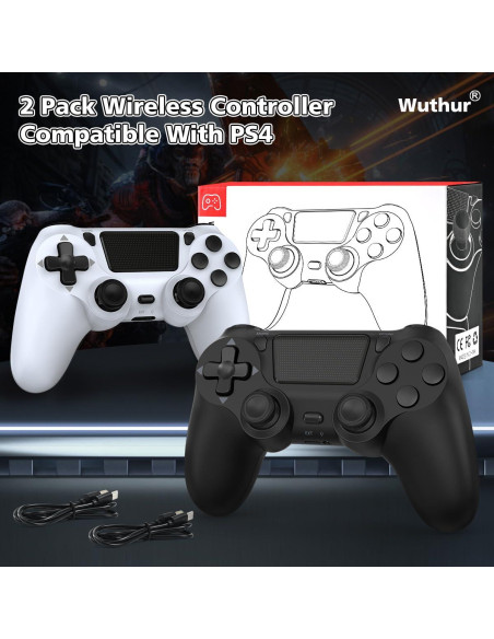 Controlador Inalámbrico Wuthur 2 Pack para PS4/Pro/Slim - Negro y Blanco