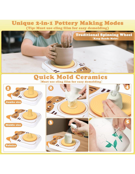 Torno de Alfarería Eléctrico YOOIU PW-001T para Niños 6+