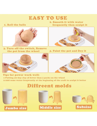 Torno de Alfarería Eléctrico YOOIU PW-001T para Niños 6+