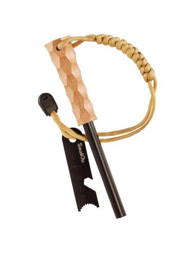 Encendedor de Fuego Ferro Rod Smalldu con Yesca y Mango de Madera