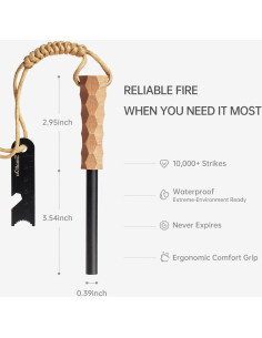 Encendedor de Fuego Ferro Rod Smalldu con Yesca y Mango de Madera 2