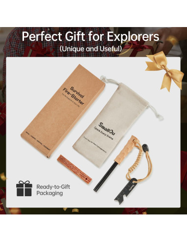 Encendedor de Fuego Ferro Rod Smalldu con Yesca y Mango de Madera