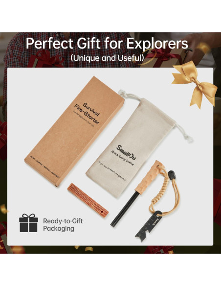 Encendedor de Fuego Ferro Rod Smalldu con Yesca y Mango de Madera