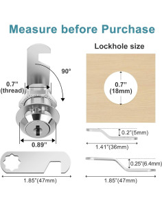 Cerradura de Cam Pertinel 1-1/8" con Llave Igualada 2 Pcs 2