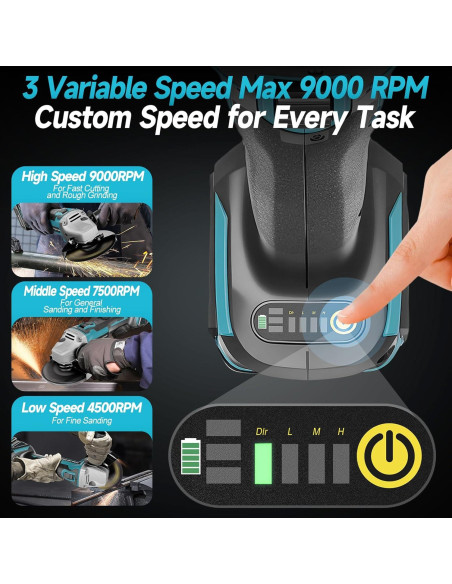 Amoladora Angular Inalámbrica Aslsouti 18V 5" 9000 RPM