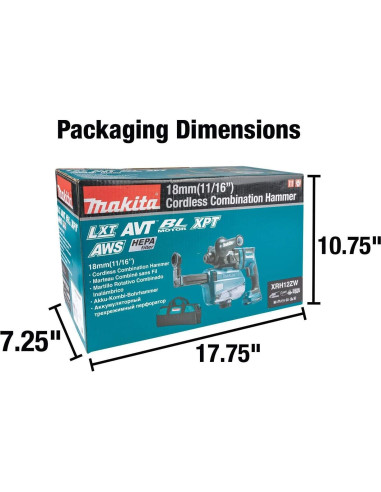 Martillo Rotativo Inalámbrico Makita XRH12ZW 18V con Extractor HEPA