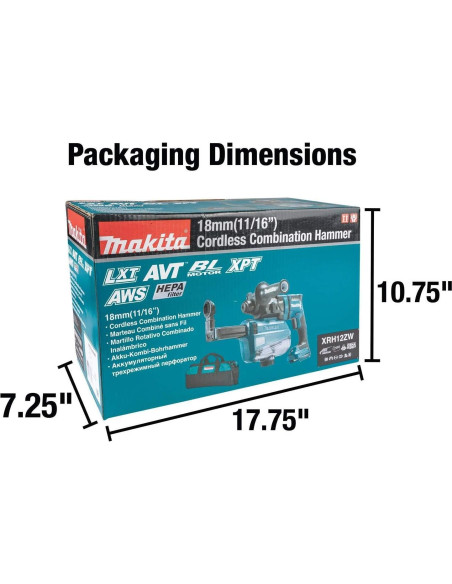 Martillo Rotativo Inalámbrico Makita XRH12ZW 18V con Extractor HEPA