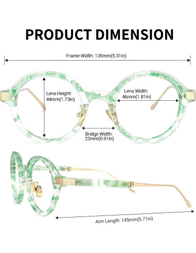 Gafas de lectura TR90 redondas Zeelool sin prescripción Floral Verde