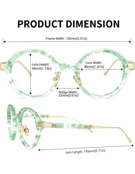 Gafas de lectura TR90 redondas Zeelool sin prescripción Floral Verde