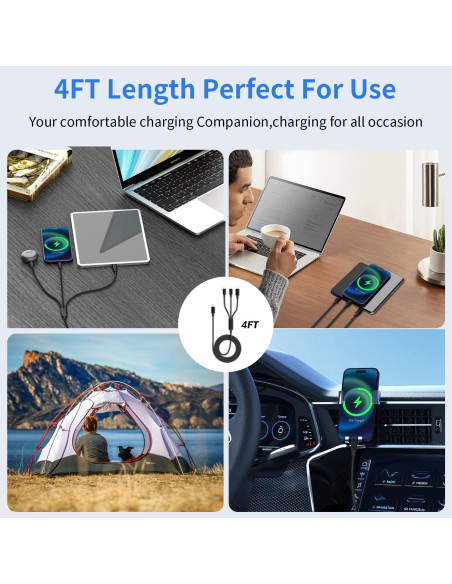 Cable de Carga 3 en 1 Jogrytece 1.22m USB C, Micro USB, Lightning